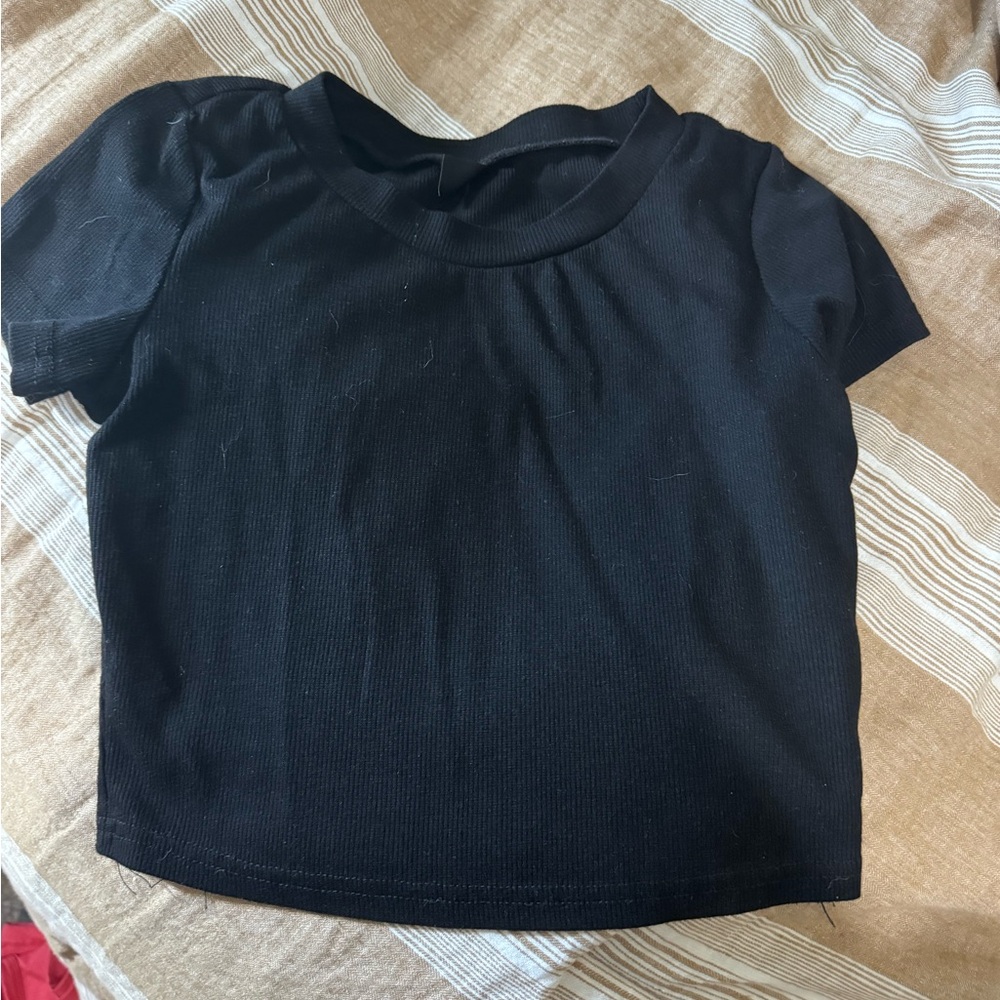 SHEIN Black Crop Top Classic Crew Neck